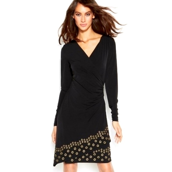 Michael Kors Black Dress - Faux Wrap - Grommet Hem - Large / XL - Picture 1 of 3